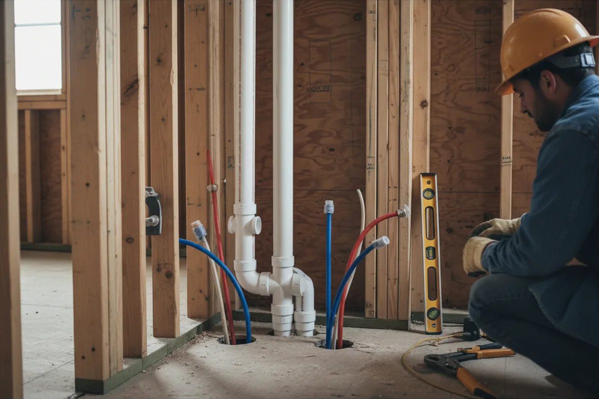 Drain and supply rough-in during Leak Detection in Aultman